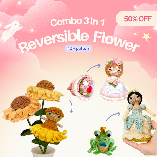 Combo 3 in 1 Reversible  Flower Crochet Pattern